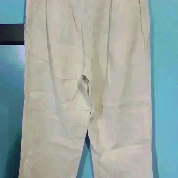 easy spirit size 8 100% linen neutral, natural color, drawstring pants, cropped, - Picture 2 of 2